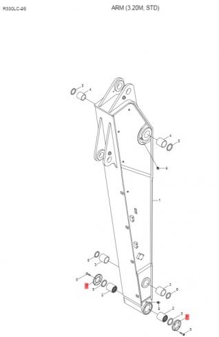 Втулки пальцы ковшевой трапеции HYUNDAI R330LC-9S рукоять 3,   2 м — фото 2